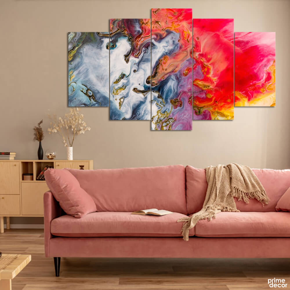 Red Fluid Paint (5 Panel) Abstract Wall Art - Prime Décor