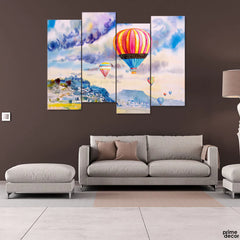 Red Hot Air Balloon Oil Paint (4 Panel) Landscape Wall Art - Prime Décor