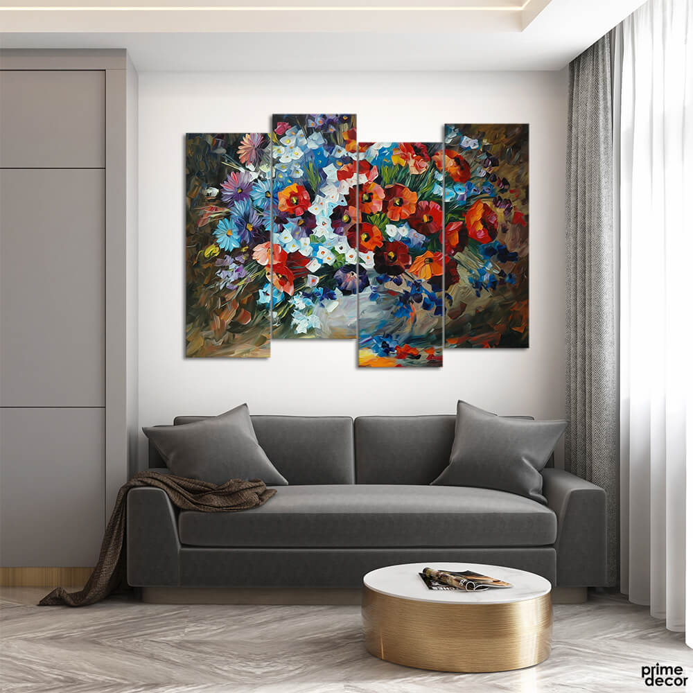 Red Poppy Flowers Oil Paint (4 Panel) Digital Wall Art - Prime Décor