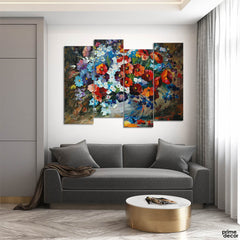 Red Poppy Flowers Oil Paint (4 Panel) Digital Wall Art - Prime Décor