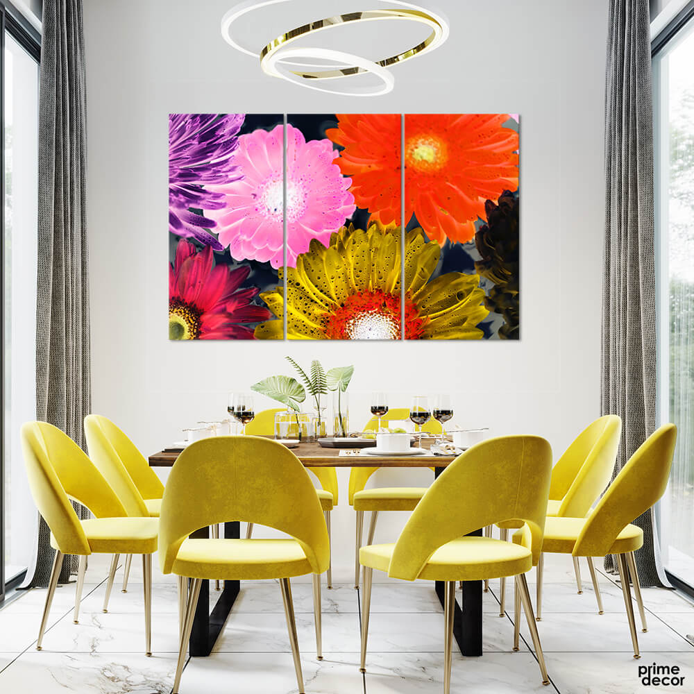 Red & Gold Flowers (3 Panel) Floral Wall Art - Prime Décor