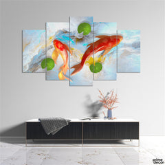 Red & Orange Fish Swimming (5 Panel) Animal Wall Art - Prime Décor