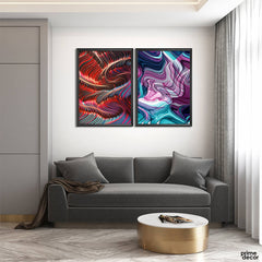 Red & Purple Colorful Abstract Waves (2 Panel) Digital Wall Art - Prime Décor
