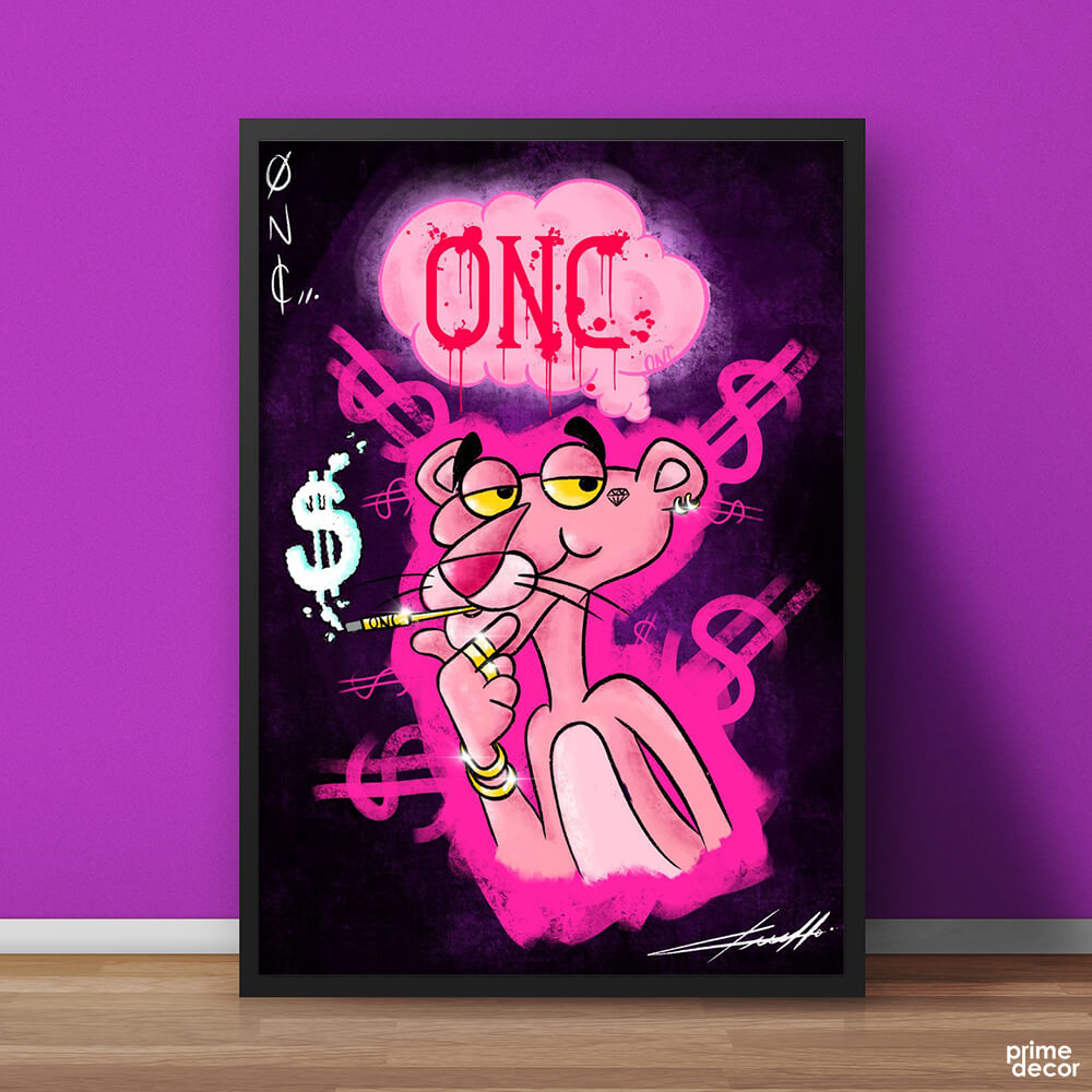 Rich Pink Panther Dollar Graffiti | Motivational Poster Wall Art - Prime Décor