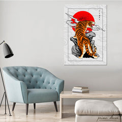 Roaring Tiger in Red Moon | Digital Wall Art - Prime Décor