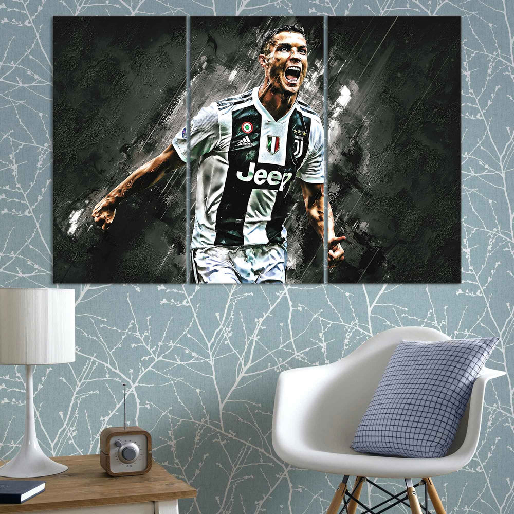 Ronaldo Scream Fifa Black Texture (3 Panel) Football Sports Wall Art - Prime Décor