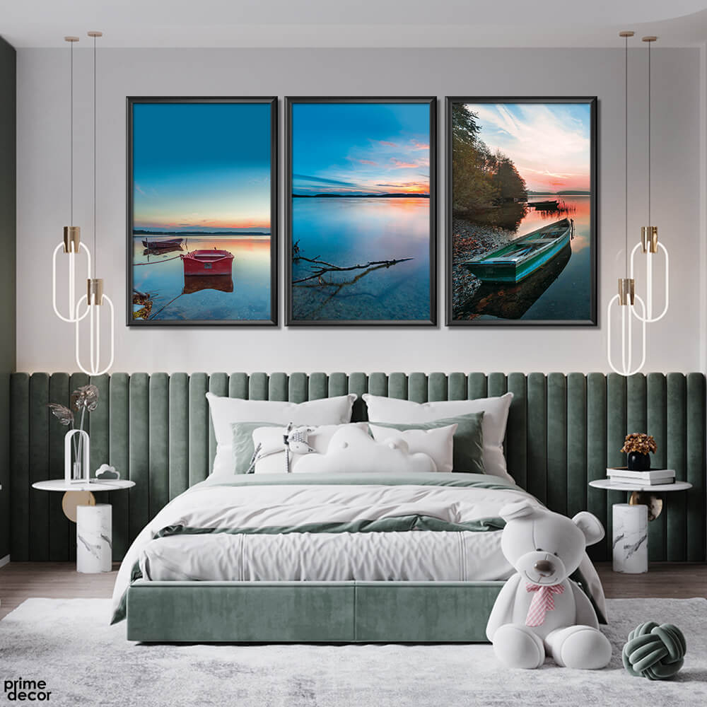 Rustic Boats Under Blue Sky (3 Panel) Landscape Wall Art - Prime Décor