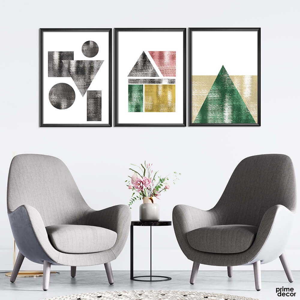 Rustic Polygons (3 Panel) Abstract Wall Art - Prime Décor