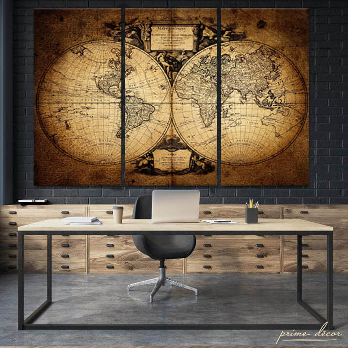 Rustic World Map (3 Panel) Travel Wall Art - Prime Décor