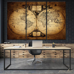 Rustic World Map (3 Panel) Travel Wall Art - Prime Décor