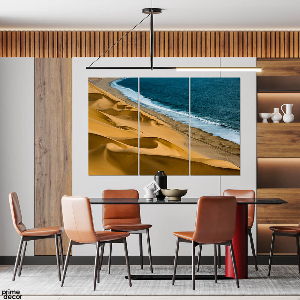 Sand Dunes Sea Coast Namibia Africa (3 Panel) Landscape Wall Art - Prime Décor
