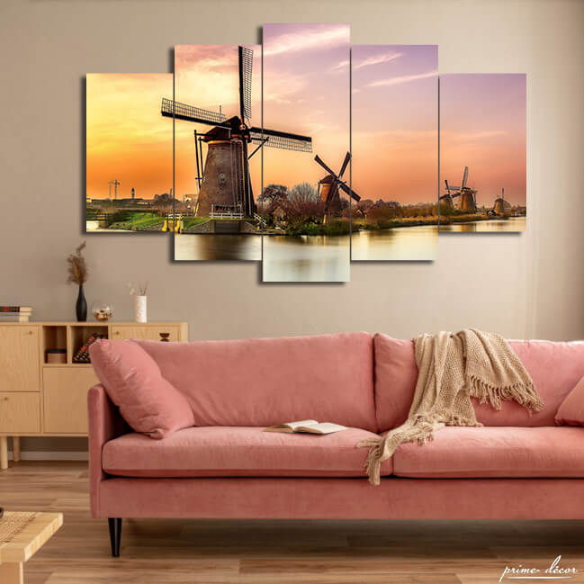 Serene Windmills (5 Panel) Travel Wall Art - Prime Décor