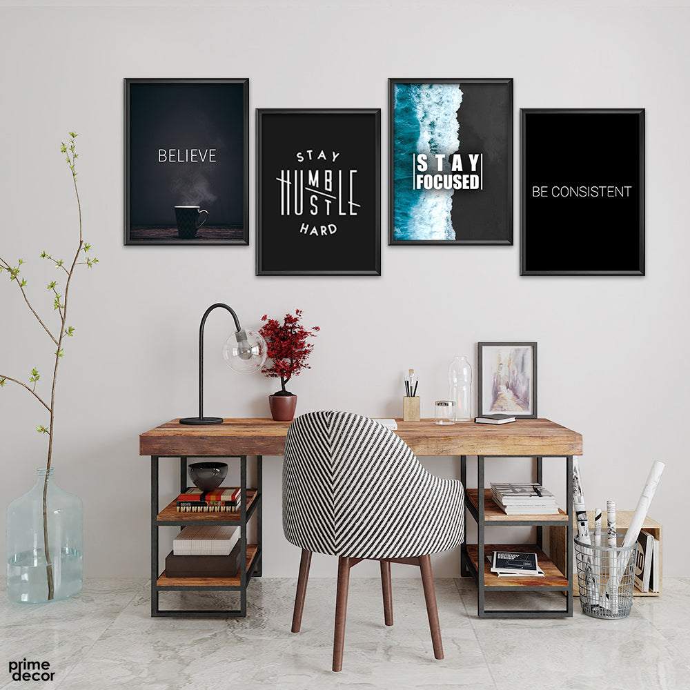 Motivation Messages (4 Panel) Office Wall Art - Prime Décor