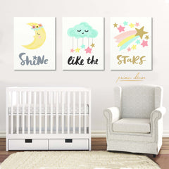 “Shine Like The Stars” (Set of 3) Nursery Poster Art - Prime Décor