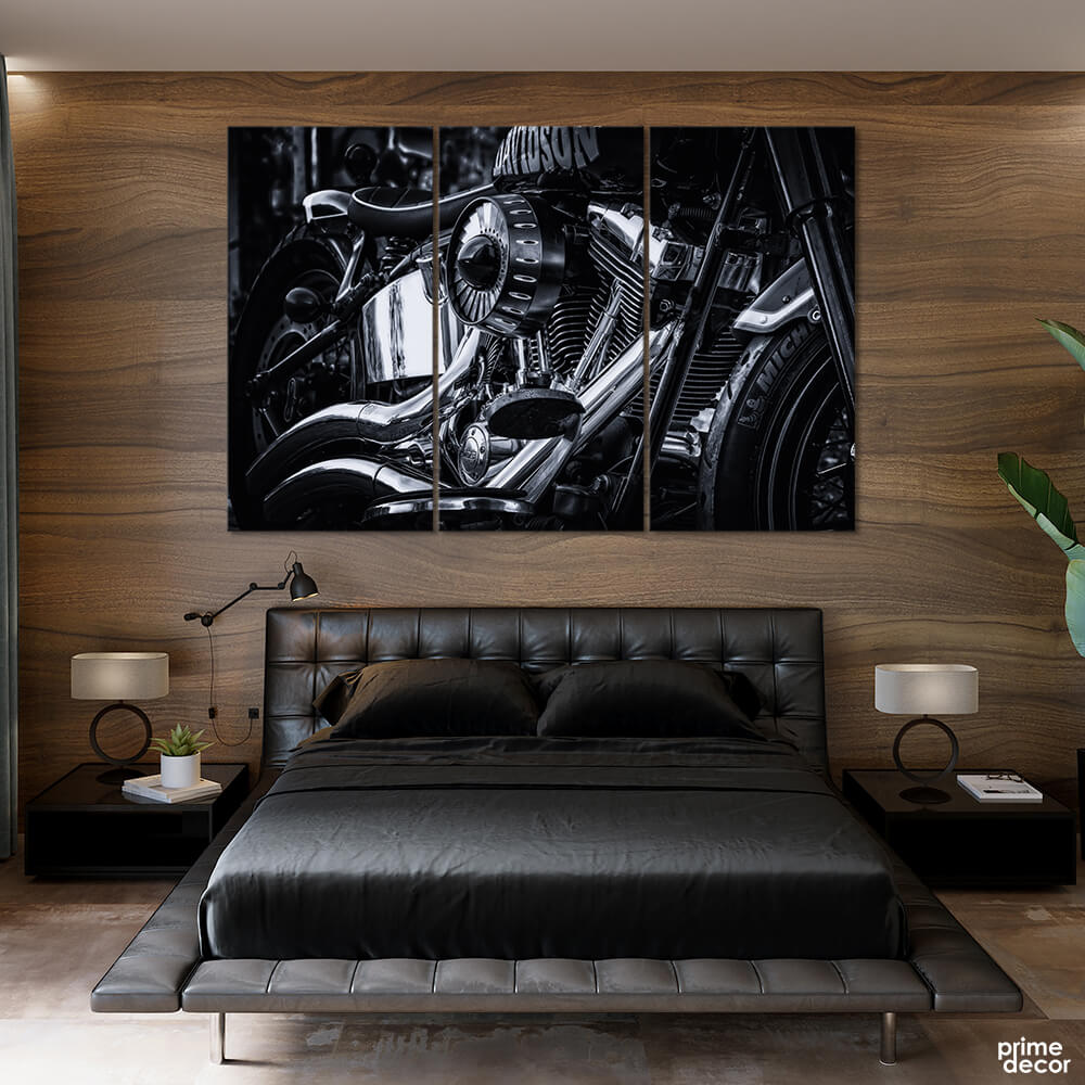 Shining Harley Davidson Engine Closeup (3 Panel) Cars & Bikes Wall Art - Prime Décor