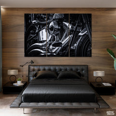 Shining Harley Davidson Engine Closeup (3 Panel) Cars & Bikes Wall Art - Prime Décor