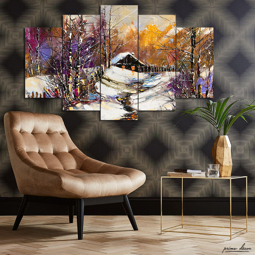 Snowy Farmhouse (5 Panel) Wall Art - Prime Décor