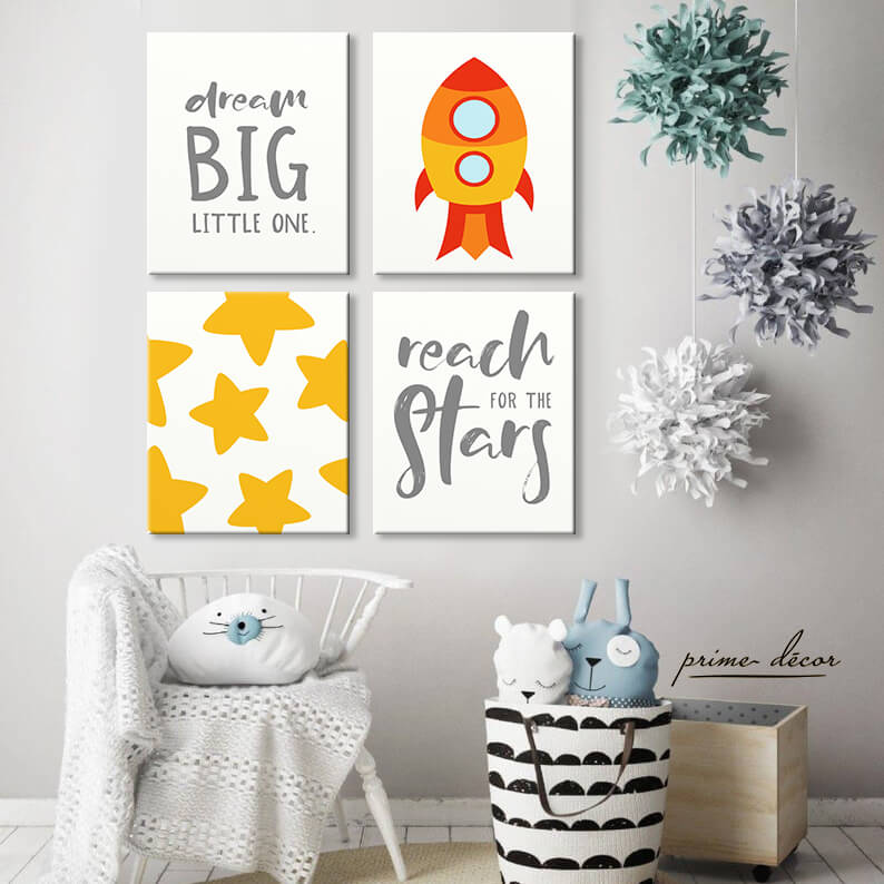 Space Rocket Adventure (Set of 4) Nursery Poster Art - Prime Décor