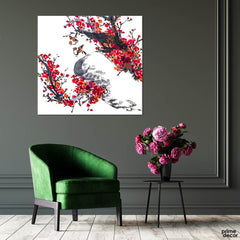 Sparrows on Red Flowers | Floral Wall Art - Prime Décor