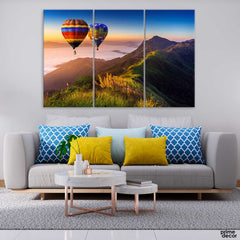 Hot Air Balloon Sunrise (3 Panels) Nature Wall Art - Prime Décor