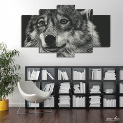 Stone Age Wolf (5 Panel) Animal Wall Art - Prime Décor