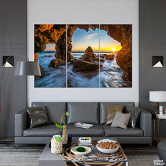 Sunrise at Malibu Sea Coast USA (3 Panel) Nature Wall Art - Prime Décor