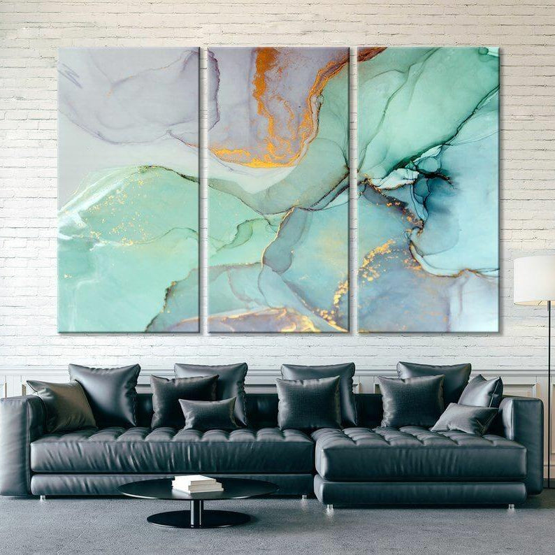 Teal Marble (3 Panel) Abstract Wall Art - Prime Décor