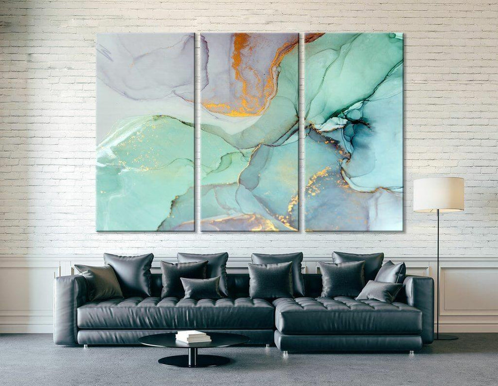 Teal Marble (3 Panel) Abstract Wall Art - Prime Décor