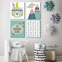 “The Adventure Begins” (Set of 4) Nursery Poster Art - Prime Décor