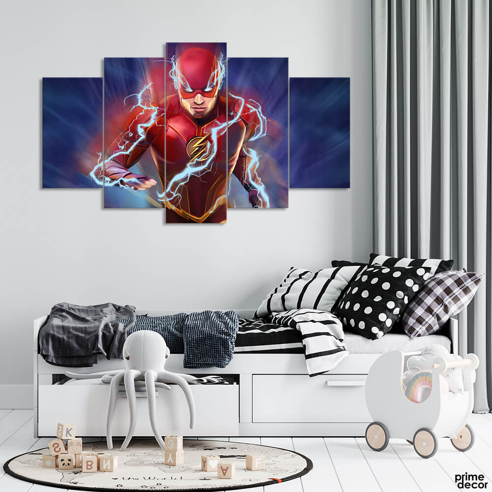 The Flash Blue Lightning (5 Panel) Comics Wall Art– Prime Décor