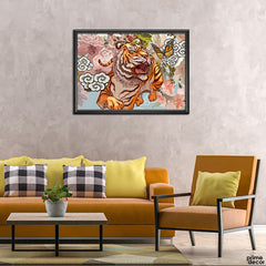 Tiger And Butterfly With Flowers Digital Design | Digital Wall Art - Prime Décor
