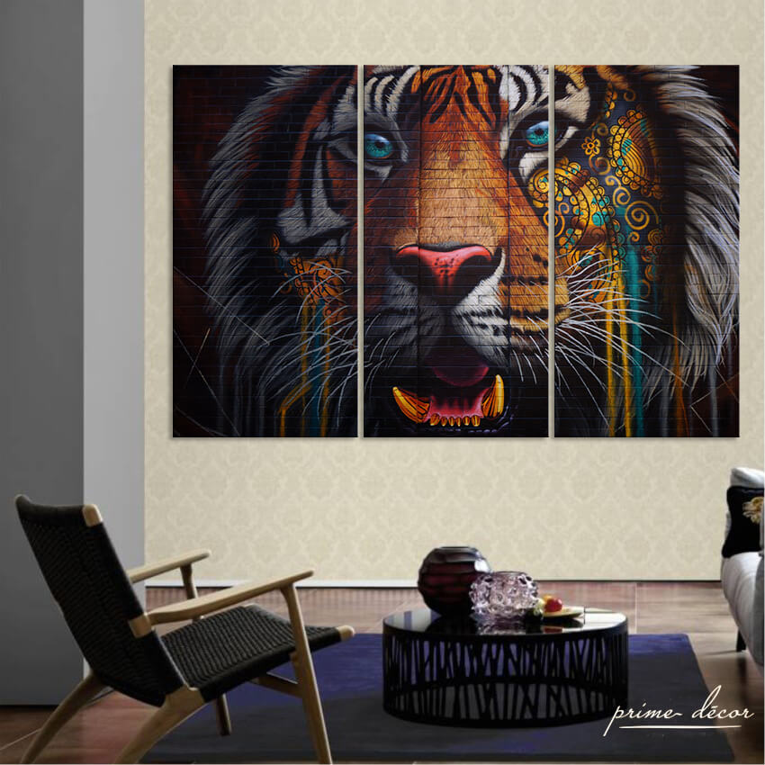 Tiger Digital Painting (3 Panel) Animal Wall Art - Prime Décor