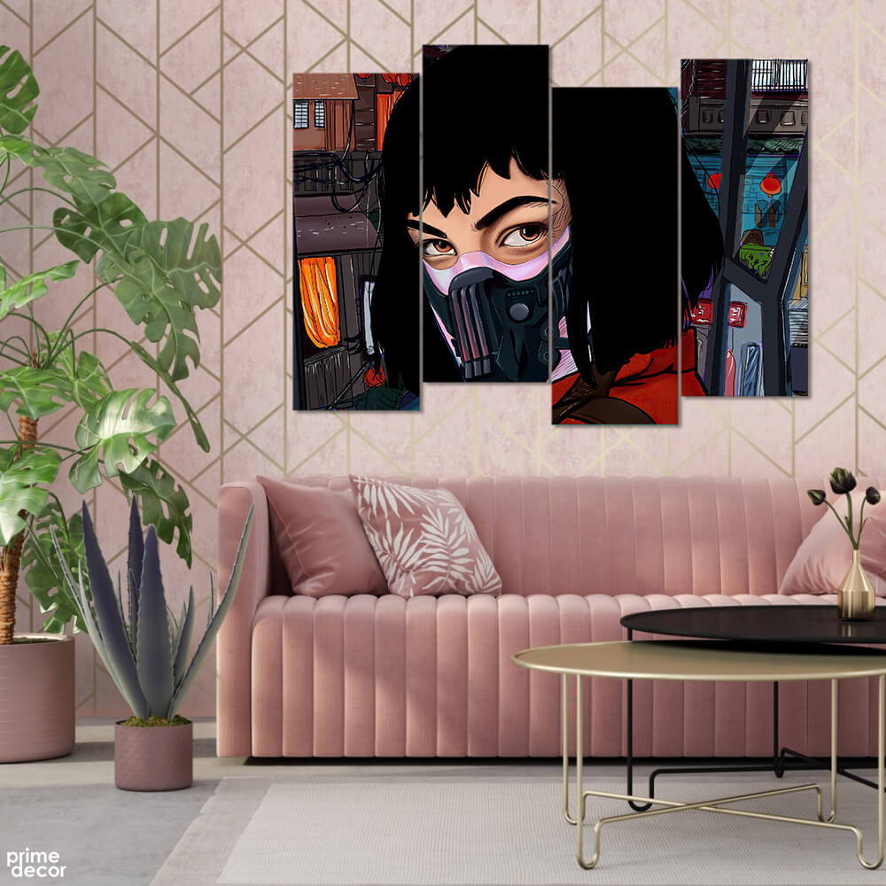 Tokyo Wearing Mask Money Heist Fan Art (4 Panel) Movie Wall Art - Prime Décor