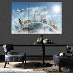 Travel the World (3 Panel) Travel Wall Art - Prime Décor