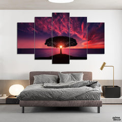 Tree Under the Purple Sky (5 Panel) Nature Wall Art - Prime Décor