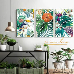 Tropical Leaves & Toucan Bird (3 Panel) Wall Art - Prime Décor