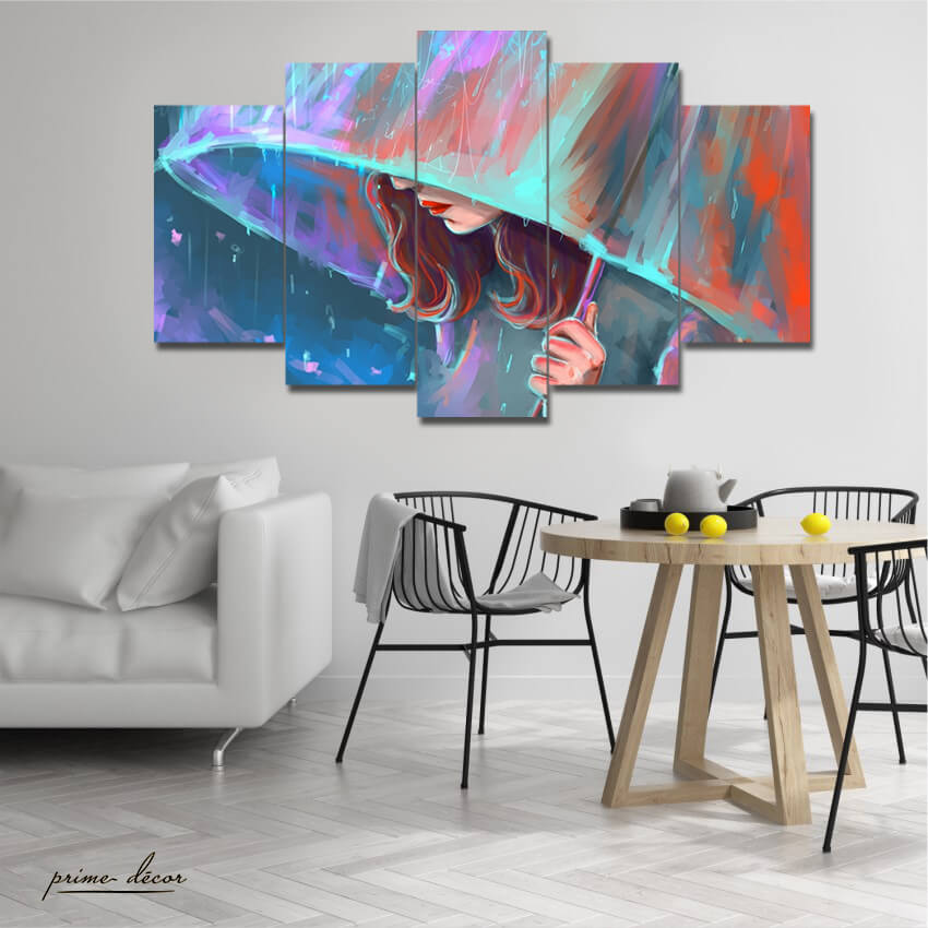 Umbrella Girl (5 Panel) Wall Art - Prime Décor
