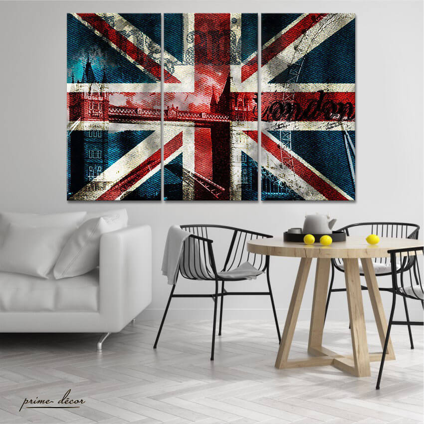Union Jack (3 Panel) United Kingdom Flag Wall Art - Prime Décor