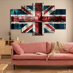 Union Jack (5 Panel) U.K Flag Wall Art - Prime Décor