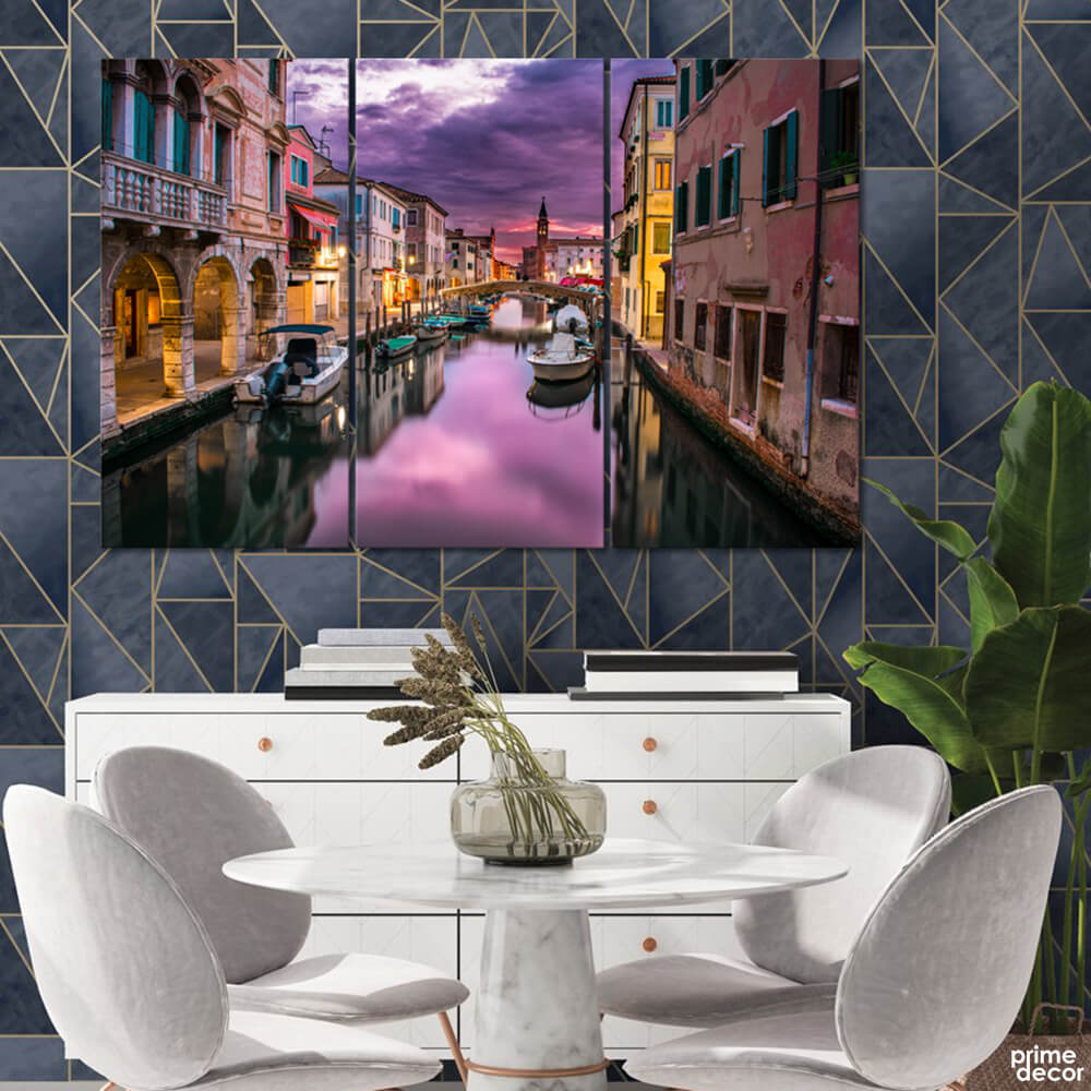 Venice Canal With Boats (3 Panel) Travel Wall Art - Prime Décor