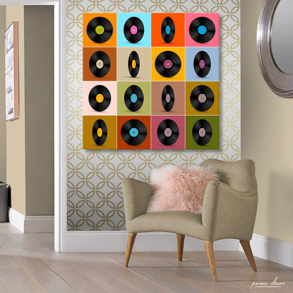 Vinyl Records Retro Art (Single Panel) Square Wall Art - Prime Décor