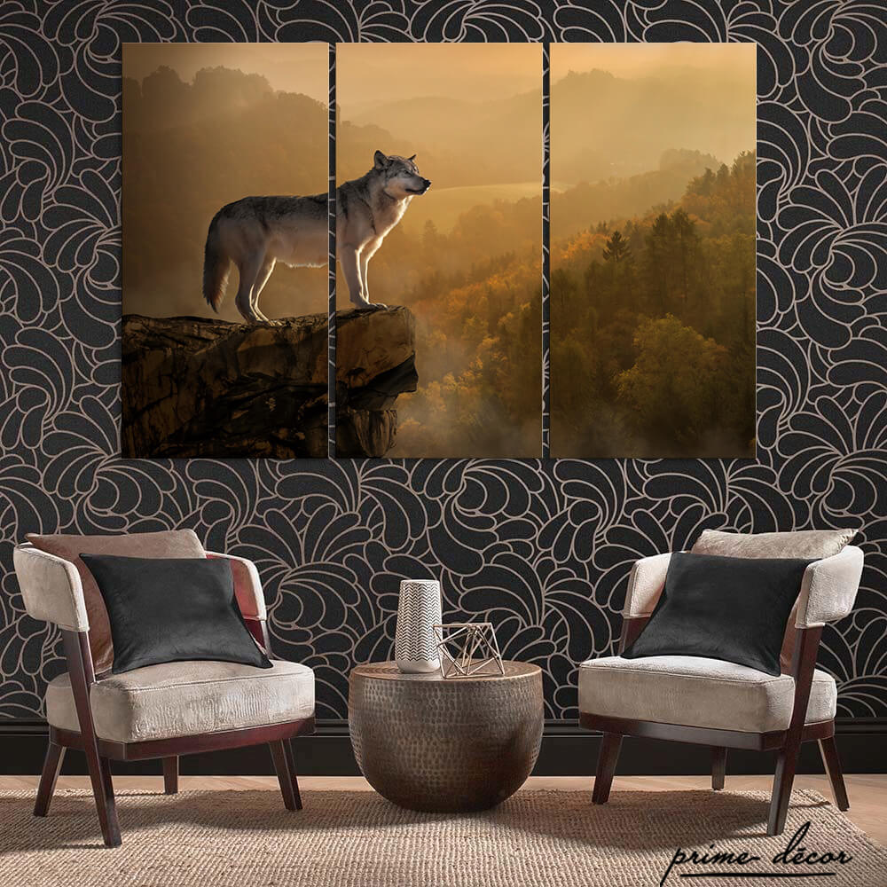 Wolf On The Rise (3 Panel) Wall Art - Prime Décor