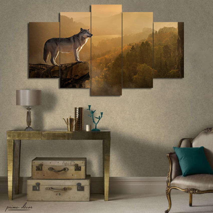 Wolf On The Rise (5 Panel) Wall Art On Sale - Prime Décor