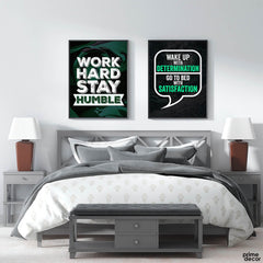 Work Hard Stay Humble Green Typography (2 Panel) Motivational Wall Art - Prime Décor