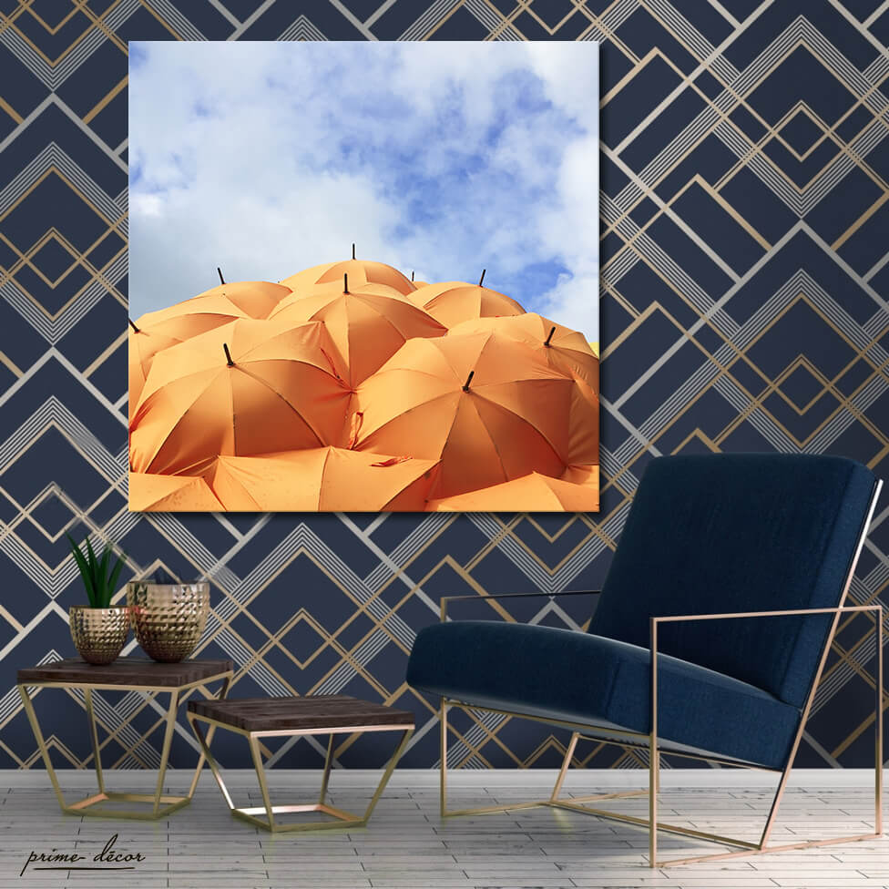 Yellow Umbrellas (Single Panel) Square Wall Art - Prime Décor