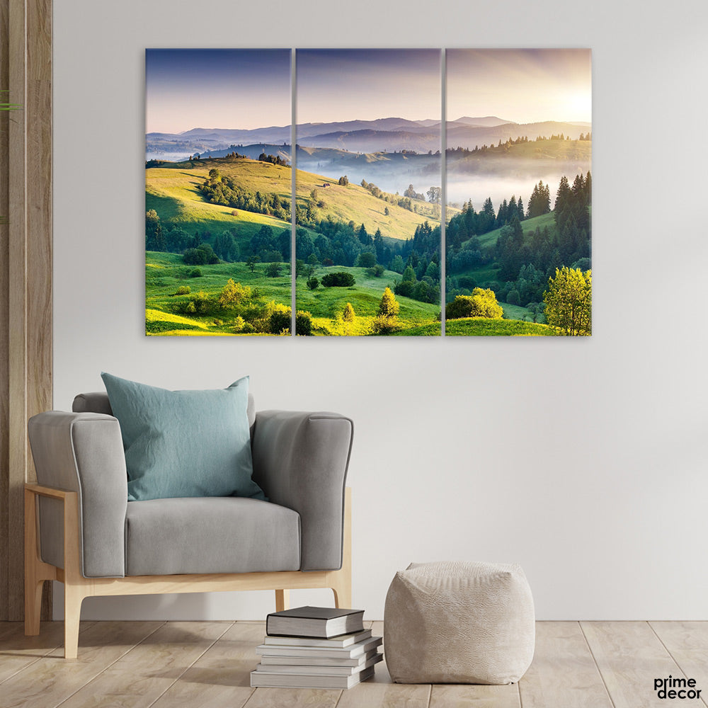 Mountain Forest Landscape (3 Panel) Nature Wall Art - Prime Décor