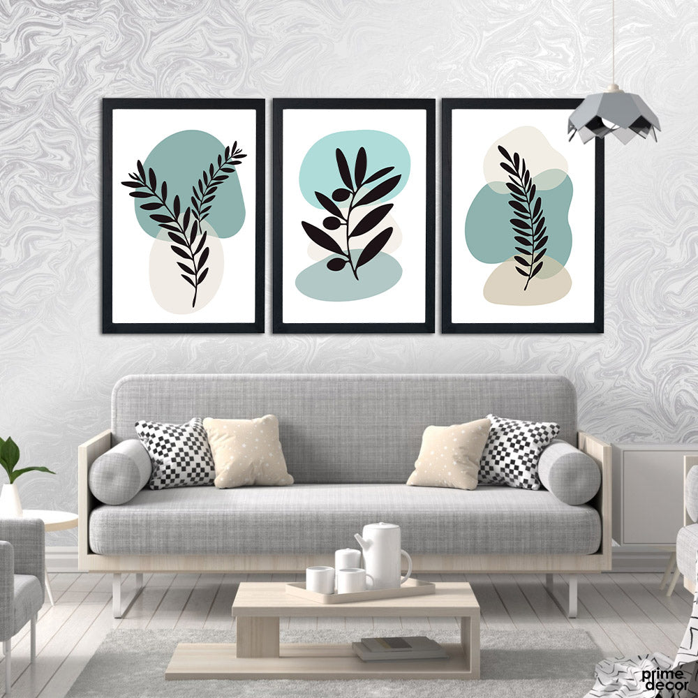 Flat Design Blue & Pink Theme (3 Panel) Nordic Wall Art - Prime Décor