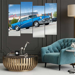 Blue Classic Old Time Car (4 Panel) | Car Wall Art - Prime Décor