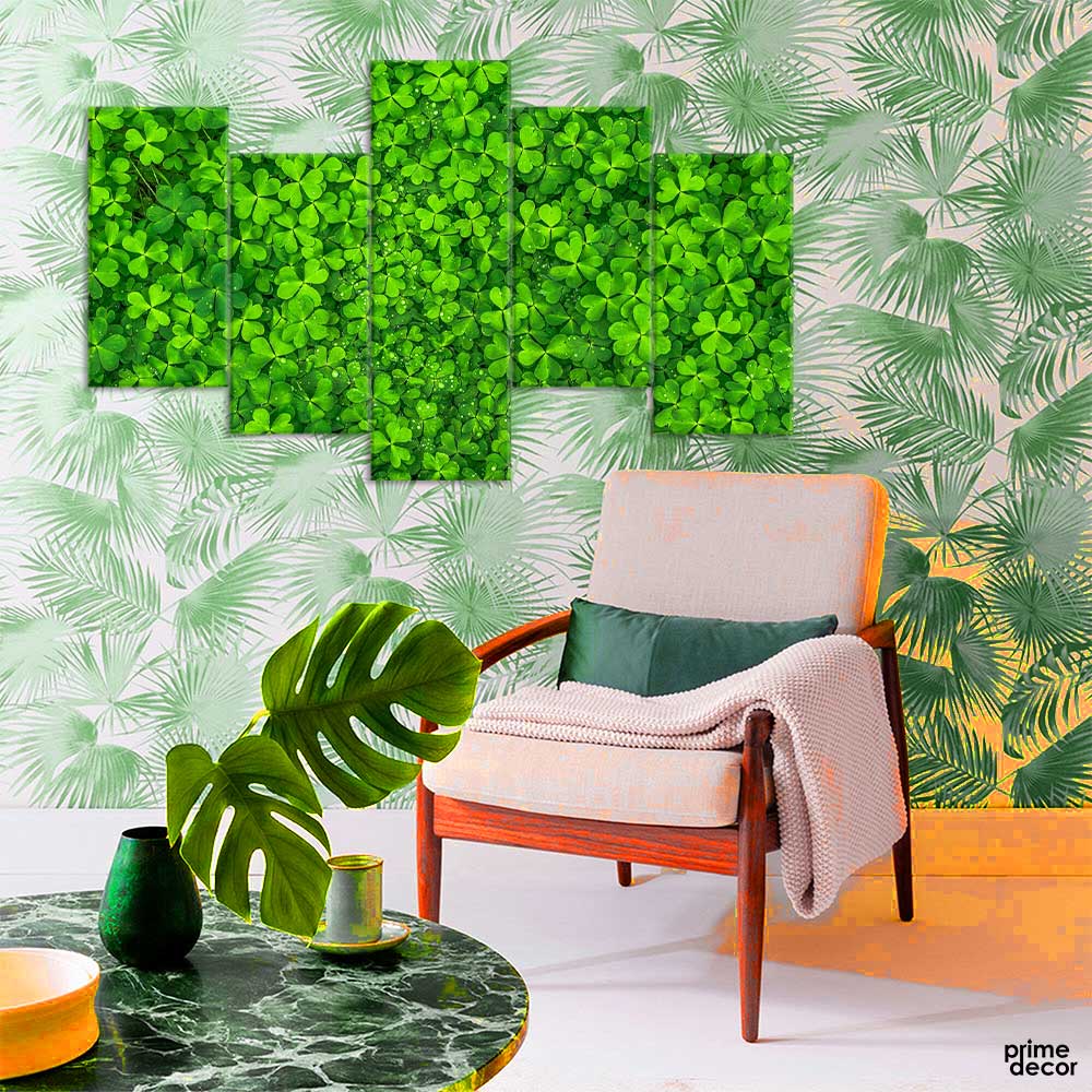Leaf Clover Green (5 Panel) | Leaf Wall Art - Prime Décor