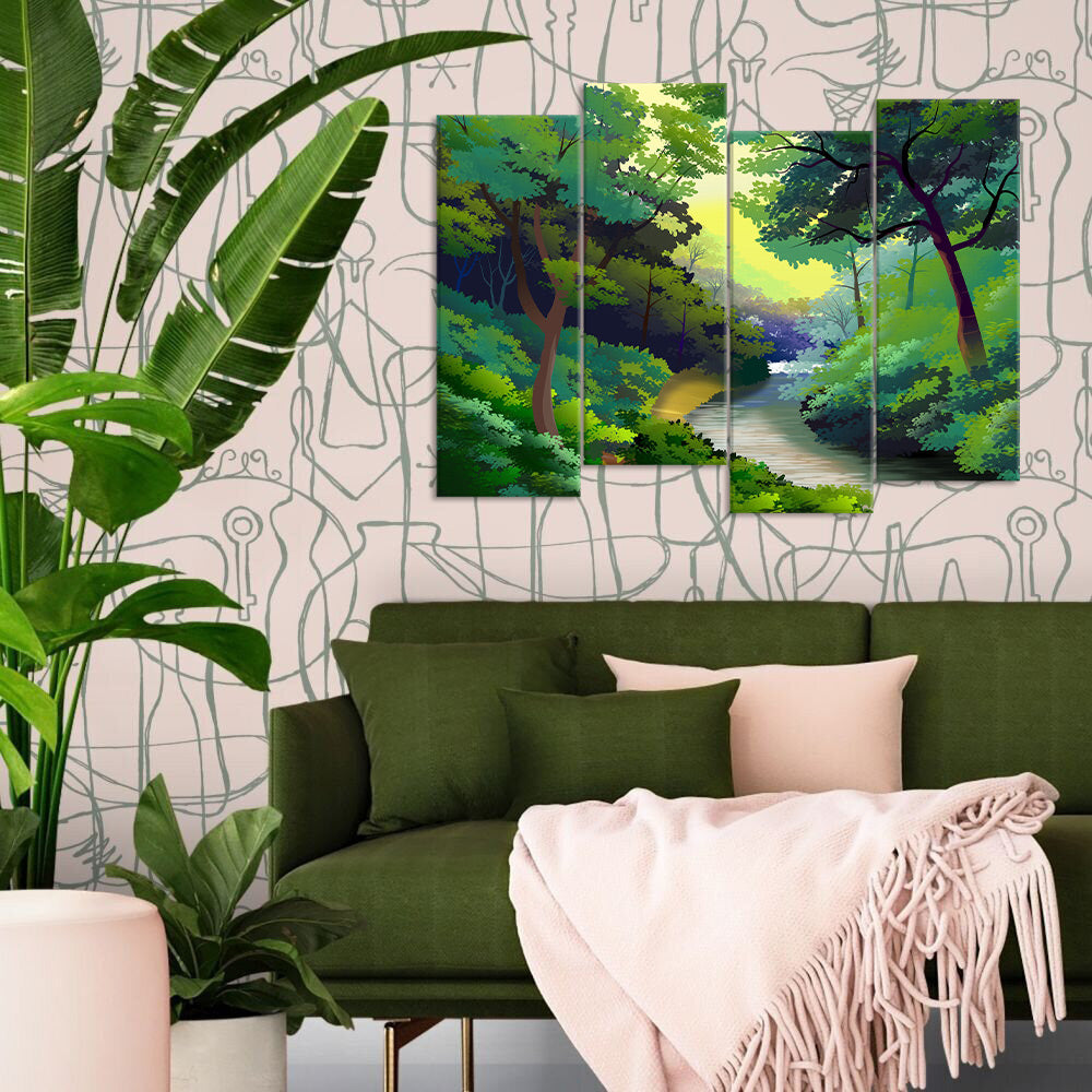 Greenery Illustration (4 Panel) | Nature Wall Art - Prime Décor